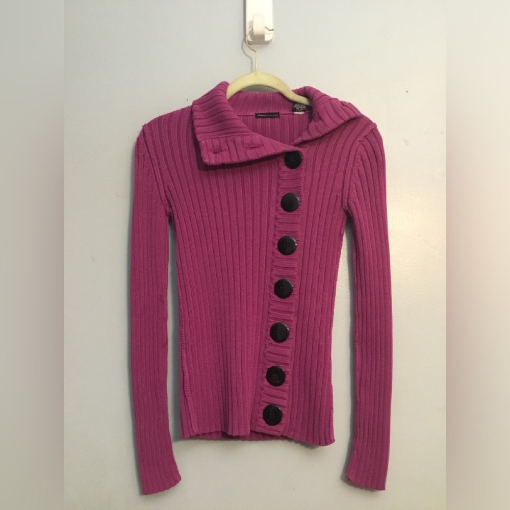 Moda International Ribbed Button-Front Turtleneck Sweater - Magenta - Picture 7 of 9